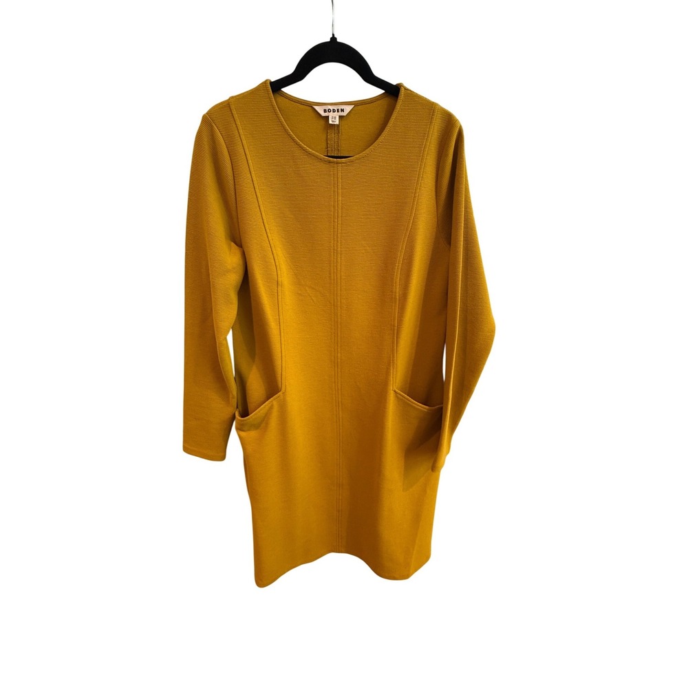 Boden Mustard Yellow Ottoman Rib Shift Dress Long Sleeve Pockets US 12R - Picture 4 of 7